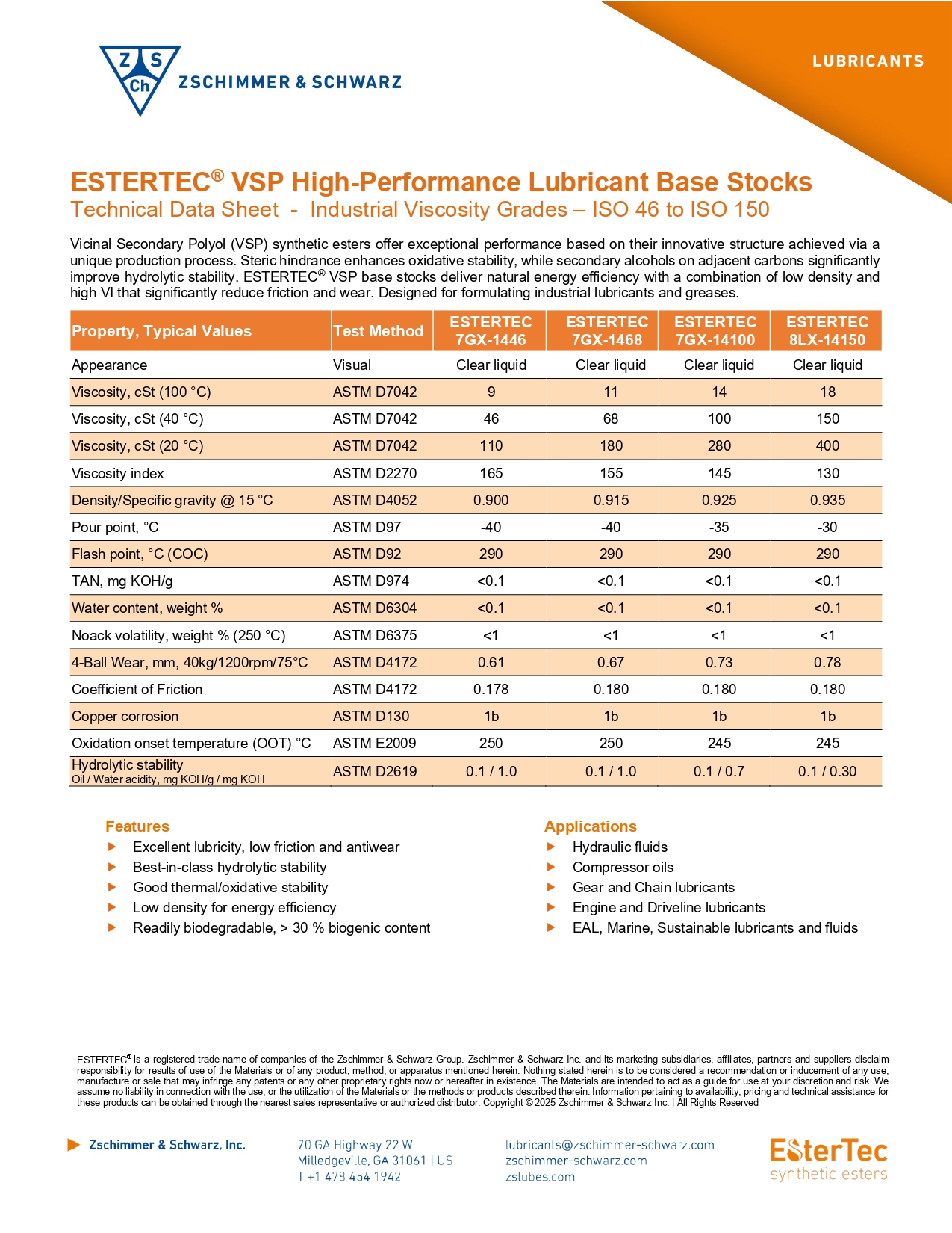 ESTERTEC® TDS Industrial Viscosity Grades ISO 46 to ISO 150
