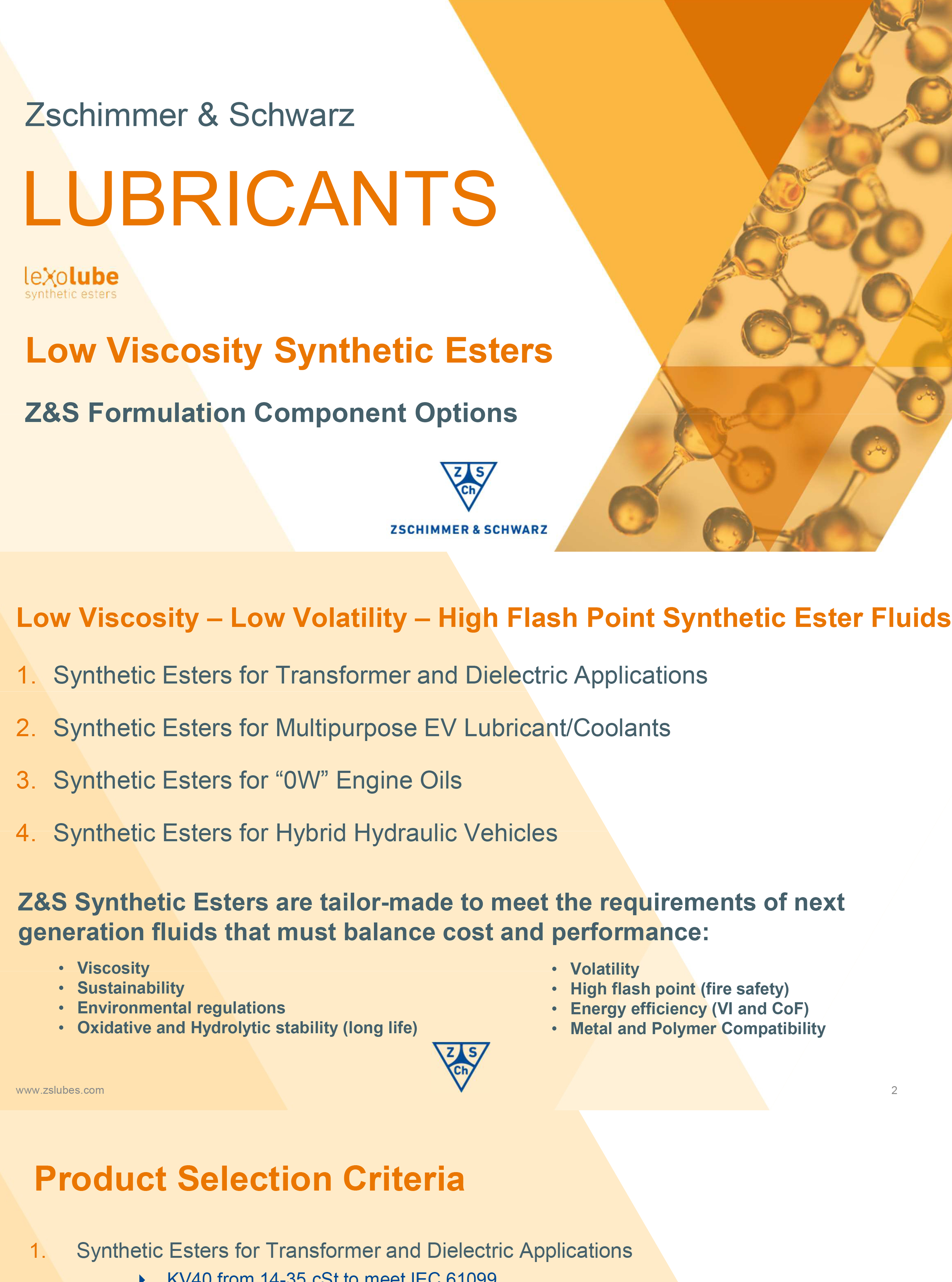 ESTERTEC® Z&S Ultra Low Viscosity Synthetic Esters