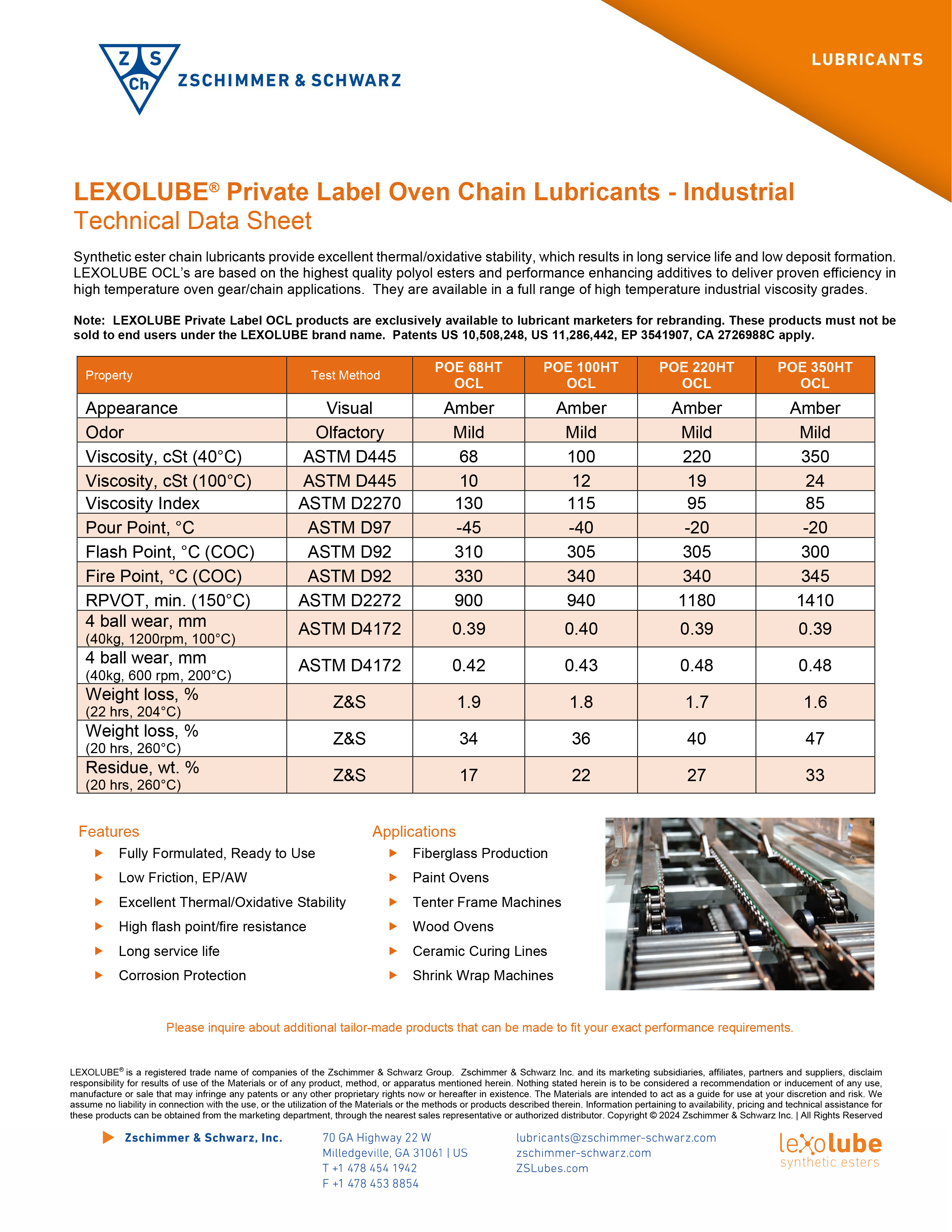 LEXOLUBE® PRIVATE LABEL OVEN CHAIN LUBRICANTS INDSUTRIAL TDS